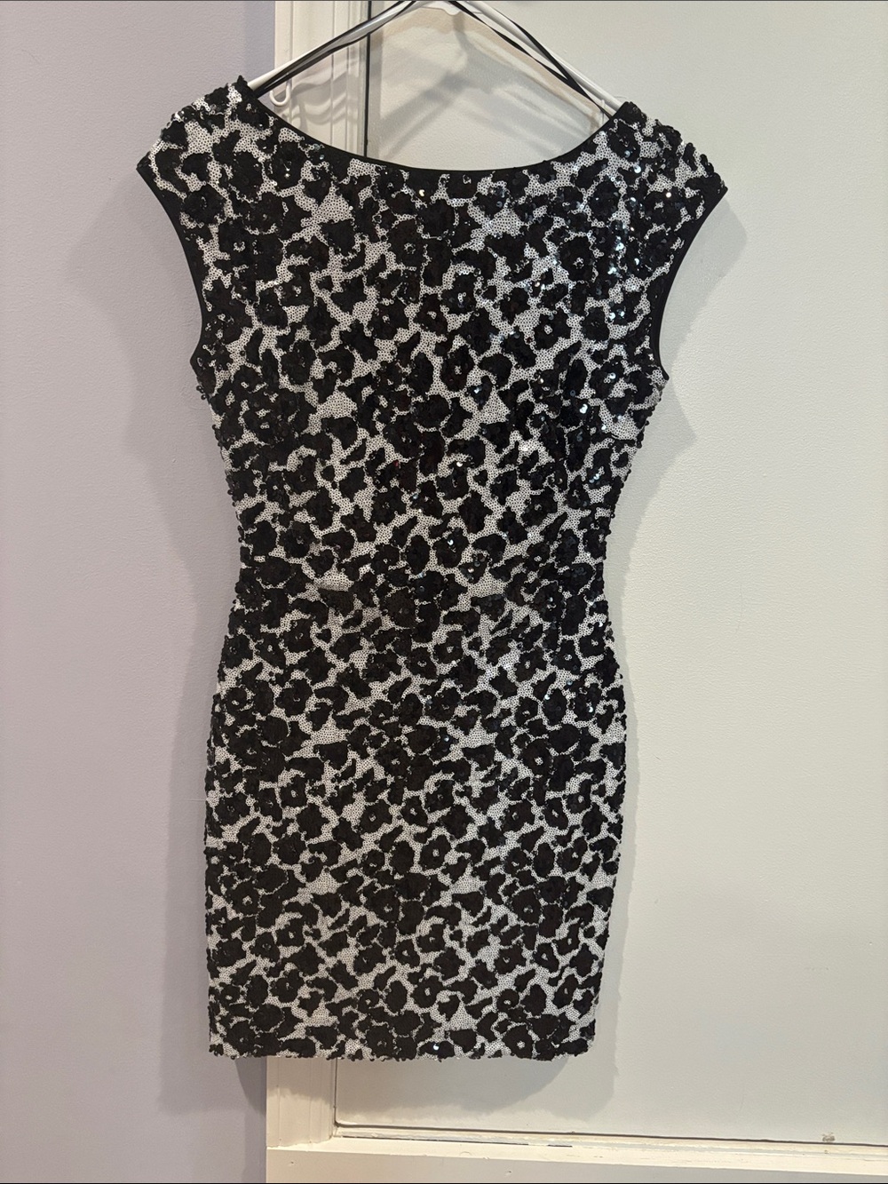 Guess Black and White Sequin Mini Dress